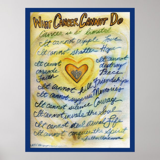 Was Krebs nicht tun kann (Blauer und Goldtext) Bla Poster (Vorne)