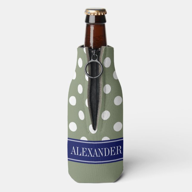 Was LG Polka Dot CB Navy Name Monogram Flaschenkühler (Flasche Rückseite)