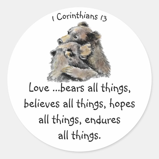 Was Liebe ist Bibel Scripture Hugs Bears Runder Aufkleber (Vorderseite)