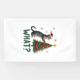 Was Lustige Katze Schiebt Weihnachtsbaum Über Katz Banner