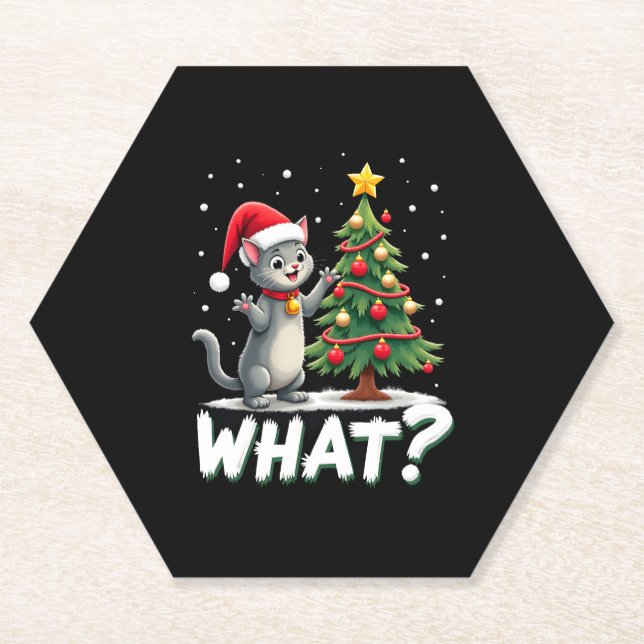Was Lustige Katze Schiebt Weihnachtsbaum Über Katz Untersetzer (Vorderseite)