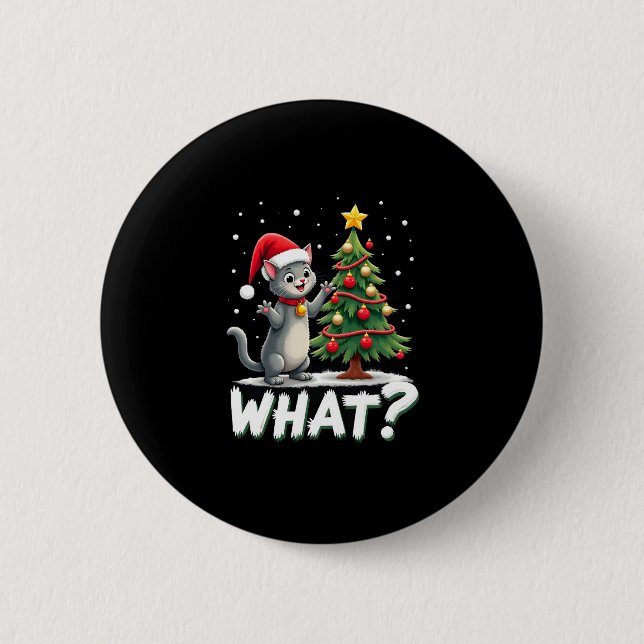 Was lustige Katze Weihnachtsbaum über Katze Xma sc Button (Vorderseite)