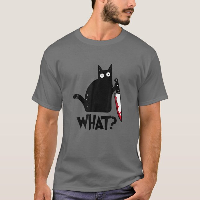 Was? Murderne schwarze Katze mit Kniffehl T-Shirt (Vorderseite)