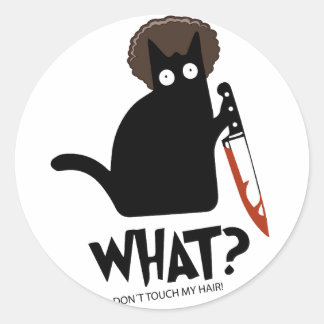 Was? Murderous Black Cat with Knife Dont toum Runder Aufkleber