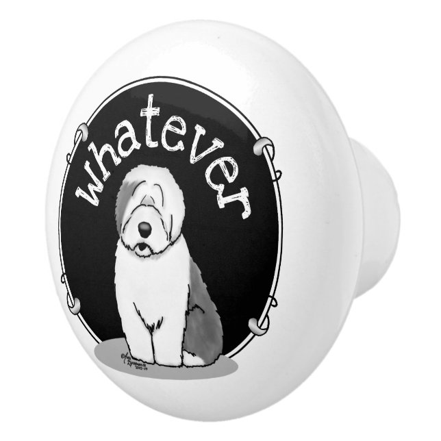 Was? Old English Sheepdog (Grau 1) Funny Keramikknauf (Rechts)