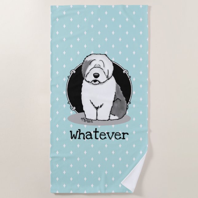 Was? Old English Sheepdog (Grau 1) Funny Strandtuch (Vorderseite)