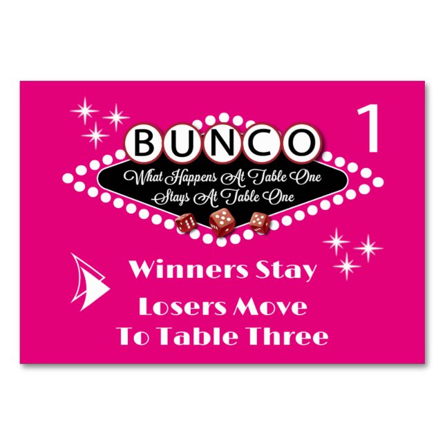 Was passiert bei Bunco Table Card #1? Tischnummer (Vorderseite)