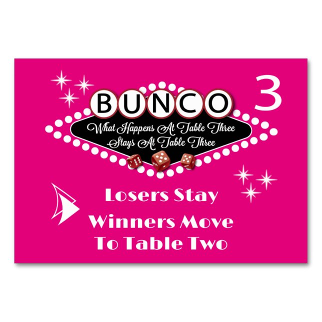 Was passiert bei Bunco Table Card #3? Tischnummer (Vorderseite)