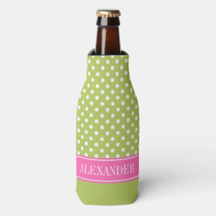 Was Polka Dot CB Hot Pink Name Monogram Flaschenkühler