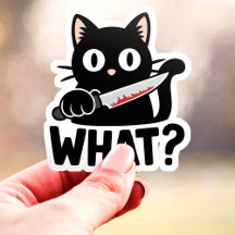 Was? Schwarze Katze mit Messer Lustiger Vinyl