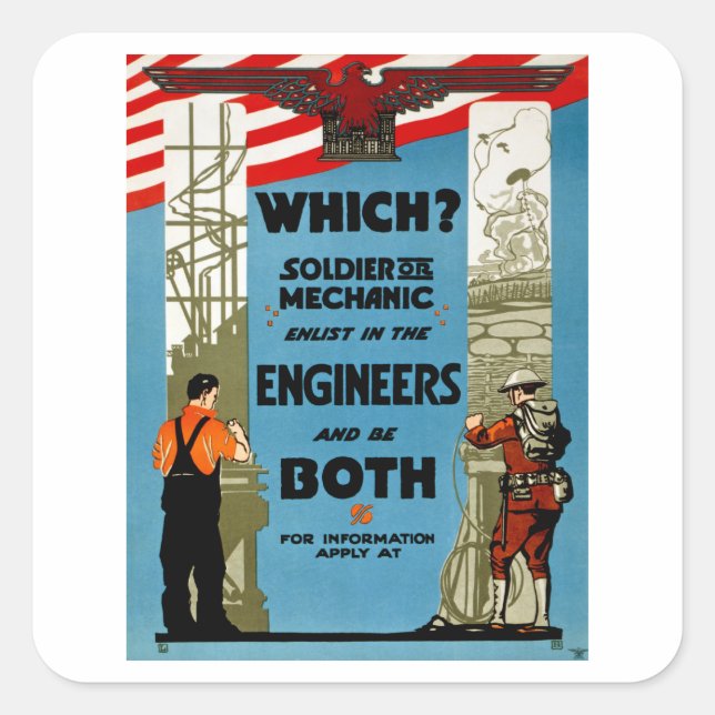 Was? Soldat oder Mechaniker Quadratischer Aufkleber (Vorderseite)