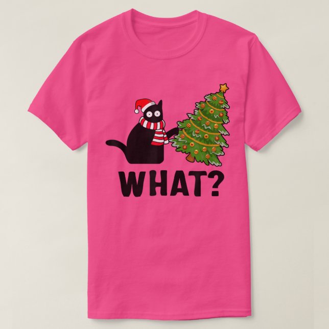 Was Weihnachtsbaum Funny Black Cat T-Shirt (Design vorne)