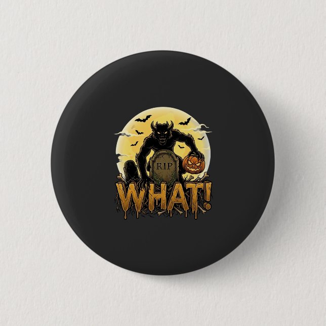 Was Werwolf-Kürbis-Grabstein Vollmond Button (Vorderseite)