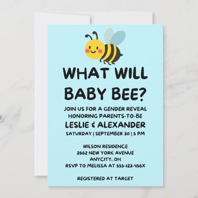 Was Wird Baby Bee Geschlecht Enthüllen Einladung (Vorderseite)