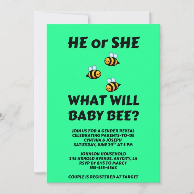 Was Wird Baby Bee Geschlecht Enthüllen Einladung (Vorderseite)