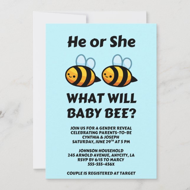 Was Wird Baby Bee Geschlecht Enthüllen Einladung (Vorderseite)