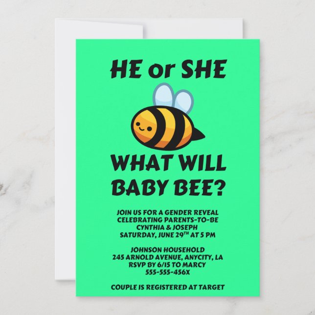 Was Wird Baby Bee Geschlecht Enthüllen Einladung (Vorderseite)