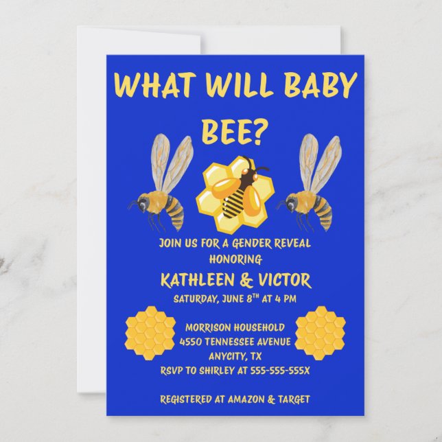 Was Wird Baby Bee Geschlecht Enthüllen Einladung (Vorderseite)