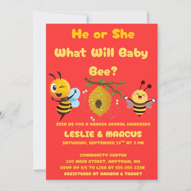 Was Wird Baby Bee Geschlecht Enthüllen Einladung (Vorderseite)