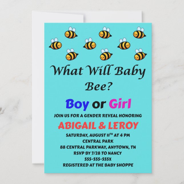 Was Wird Baby Bee Geschlecht Enthüllen Einladung (Vorderseite)