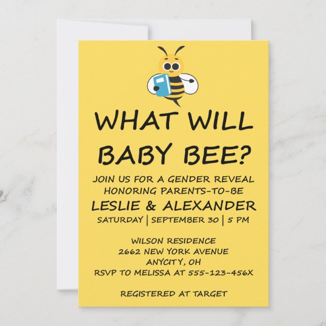 Was Wird Baby Bee Geschlecht Enthüllen Einladung (Vorderseite)