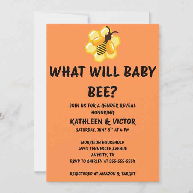 Was Wird Baby Bee Geschlecht Enthüllen Einladung (Vorderseite)