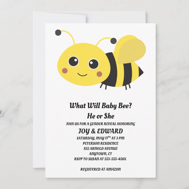 Was wird Baby Bee Geschlecht Enthüllung  Einladung (Vorderseite)