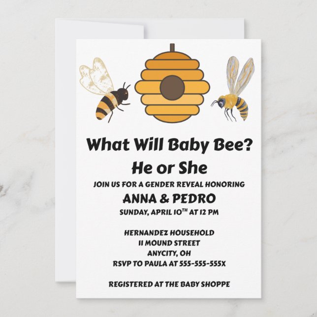 Was wird Baby Bee Geschlecht Enthüllung Einladung (Vorderseite)