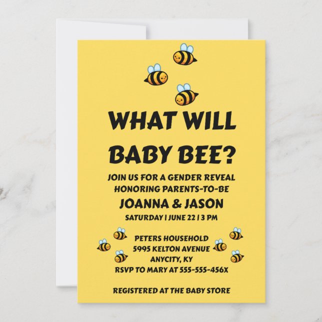 Was wird Baby Bee Geschlecht Enthüllung  Einladung (Vorderseite)