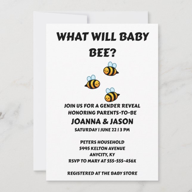 Was wird Baby Bee Geschlecht Enthüllung Einladung (Vorderseite)