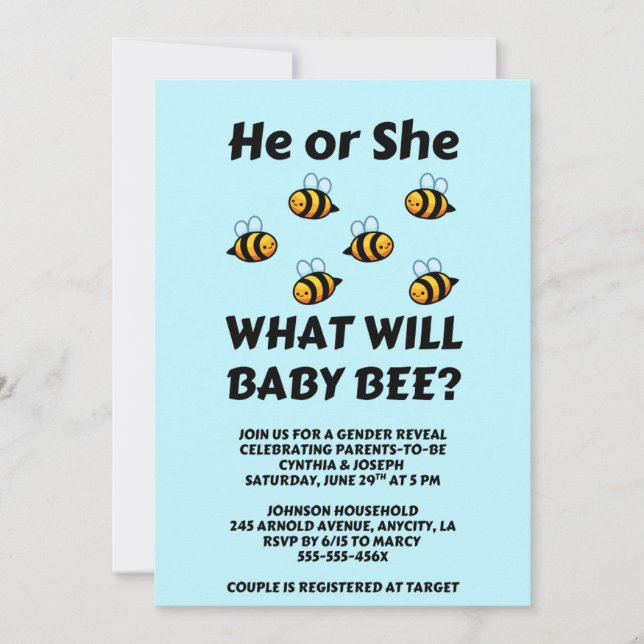 Was wird Baby Bee Geschlecht Enthüllung  Einladung (Vorderseite)