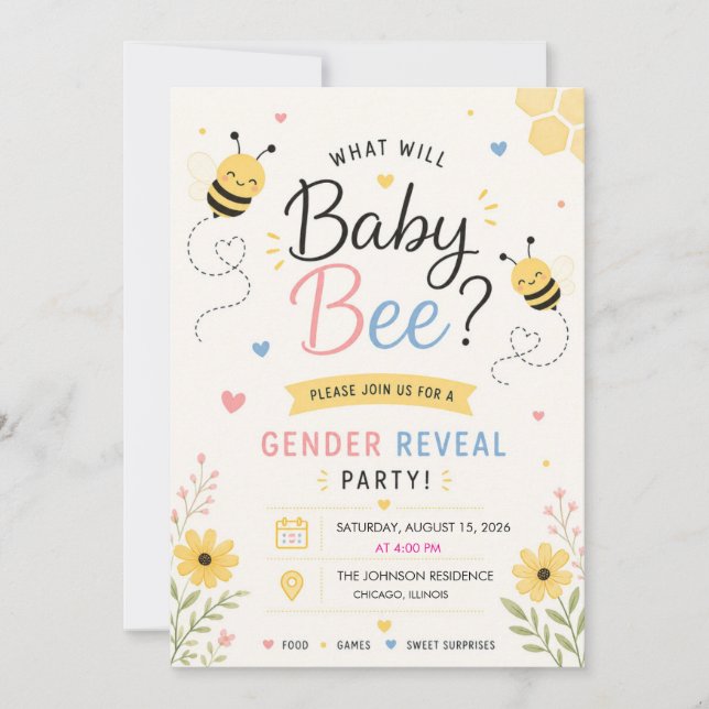 Was Wird Baby Bee Geschlecht Enthüllungsfeier Einl Einladung (Vorderseite)