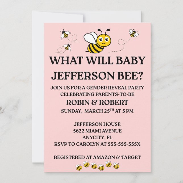 Was Wird Baby Bee Geschlecht Reveal Einladung (Vorderseite)