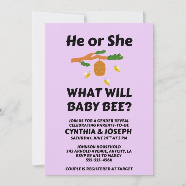 Was Wird Baby Bee Geschlecht Reveal Einladung (Vorderseite)
