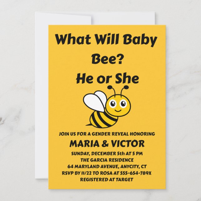 Was Wird Baby Bee Geschlecht Reveal Einladung (Vorderseite)