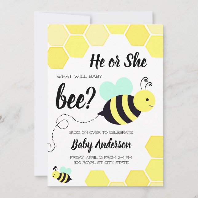 Was wird Baby Bee Yellow and Mint Gender Reveal? Einladung (Vorderseite)
