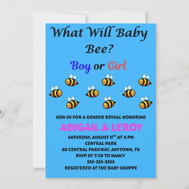 Was wird Baby Biene Geschlecht enthüllen  Einladung (Vorderseite)