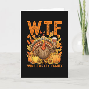 Was zum Teufel Wein Truthahn Familie Kürbis Blätte Karte
