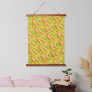Wasabi Grün Erdig Künstlerisch Abstrakt Floral Wandteppich Mit Holzrahmen