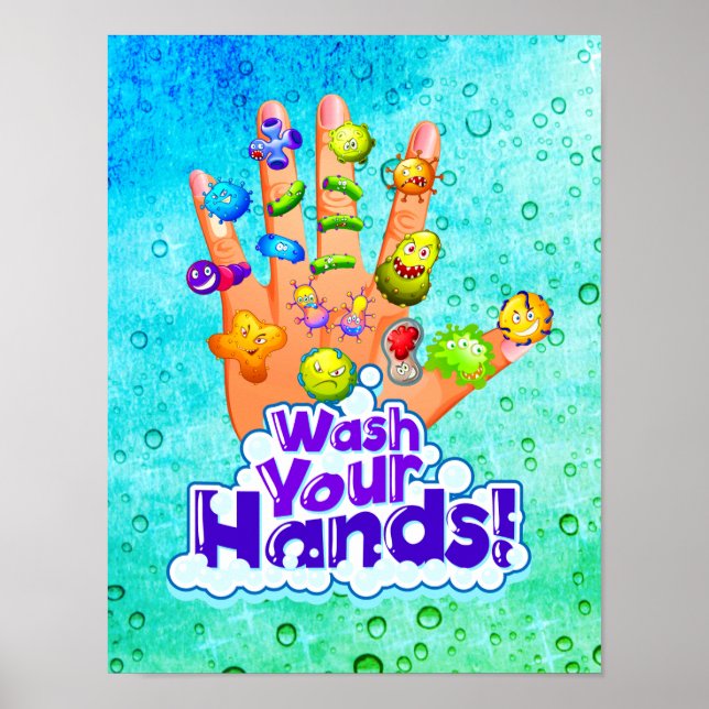 Wasch dir die Hände 2020 Hygiene-Zeichen im Badezi Poster (Vorne)