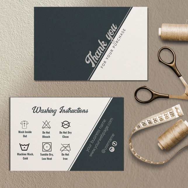 Waschanleitung Schwarz-weiß Grau Danke, aber Visitenkarte (Washing Instructions Black White Gray Thank You Bu Business Card)
