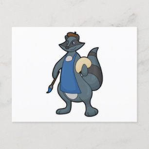 Waschbär als Maler mit Pinsel Postkarte