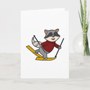 Waschbär als Skifahrer mit Skiern und Skistöcken Karte