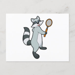 Waschbär als Tennisspieler mit Tennisschläger Postkarte