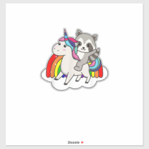 Waschbär auf Einhorn Regenbogen Tiere Süße Einhörn Aufkleber