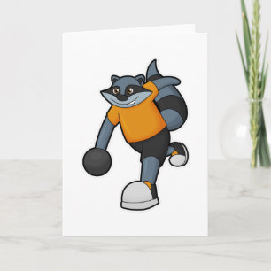 Waschbär beim Bowling mit Bowlingkugel Karte