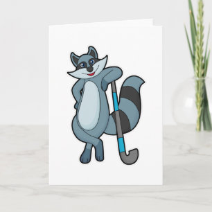 Waschbär beim Hockey mit Hockeyschläger Karte