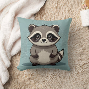 Waschbär Cute Kawaii Stehend Druck Kissen