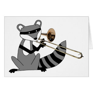 Waschbär, der den Trombone spielt