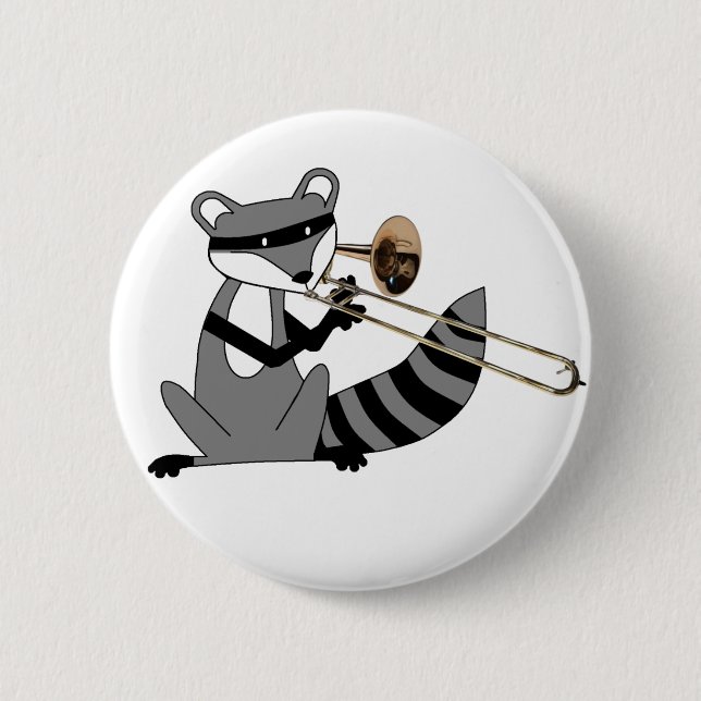 Waschbär, der den Trombone spielt Button (Vorderseite)